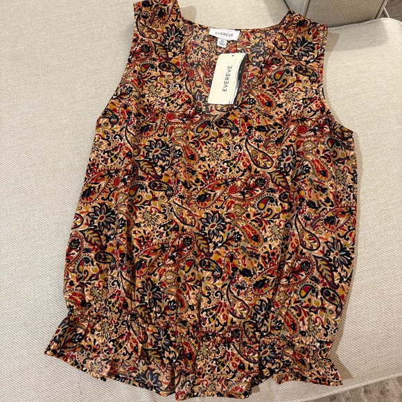NWT Evereve Olivia Paisley Ruffle Hem Sleeveless Tank Top Blouse Size XS - Picture 1 of 3